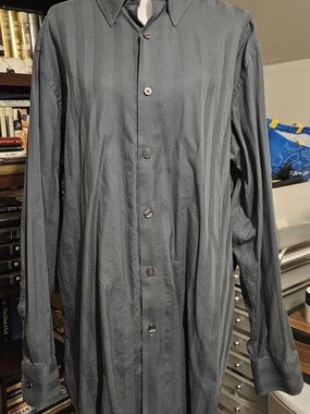 Murano Modern Comfort Men’s XL Gray Blue Button Down Shirt Stretch Cotton
